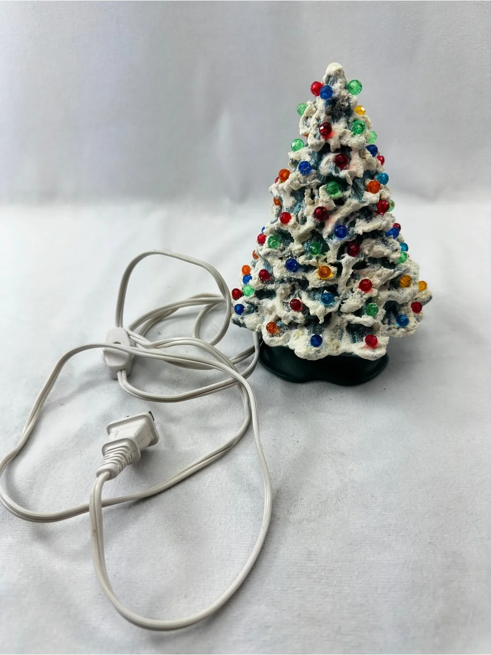 Vintage Christmas Tree Ceramic 1980s Illuminated Bulbs Decoration Green
